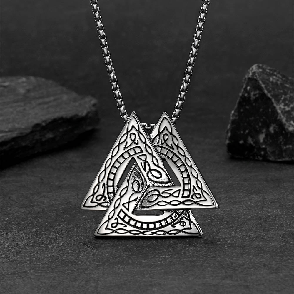 Viking Norse Odin Triangle Valknut Pendant Necklace for Men