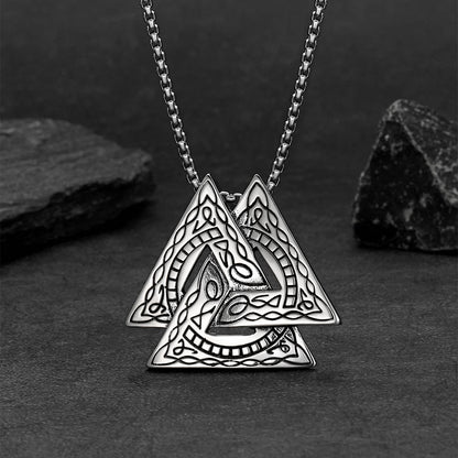 Viking Norse Odin Triangle Valknut Pendant Necklace for Men
