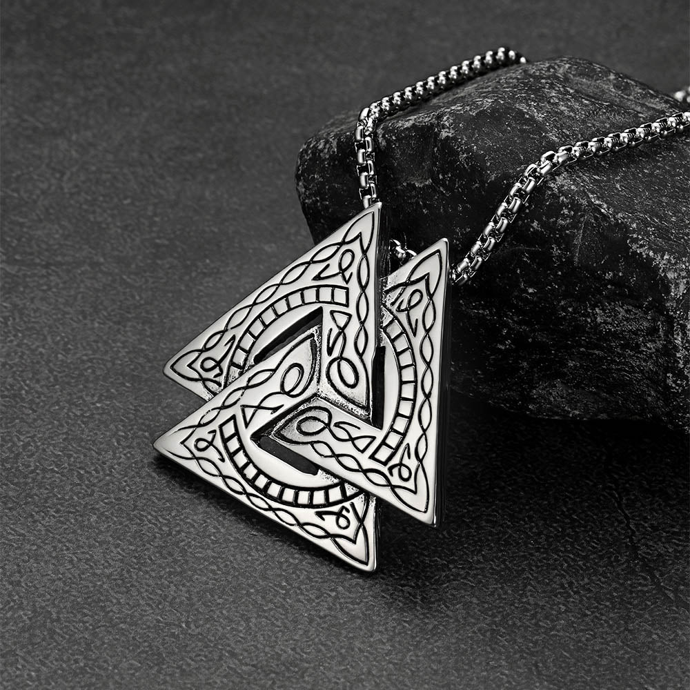 Viking Norse Odin Triangle Valknut Pendant Necklace for Men