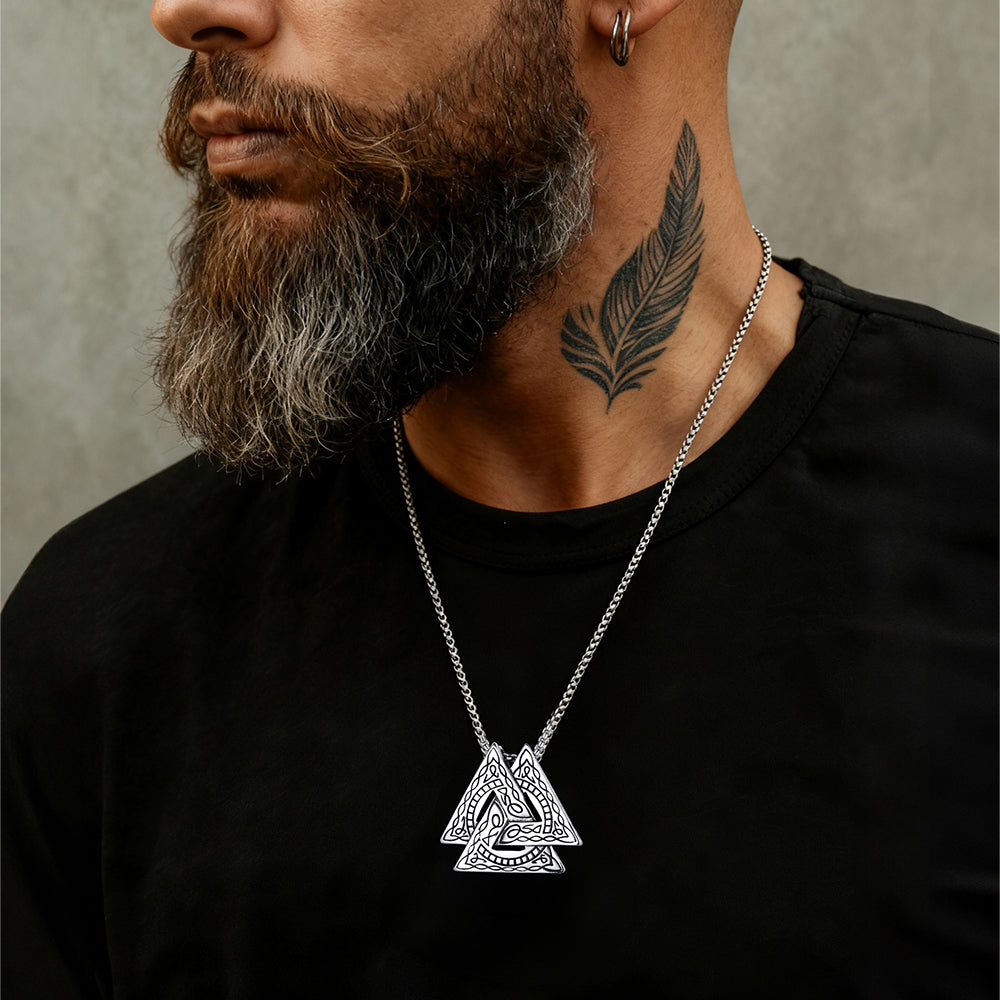 Viking Norse Odin Triangle Valknut Pendant Necklace for Men