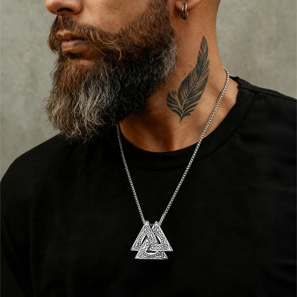 Viking Norse Odin Triangle Valknut Pendant Necklace for Men