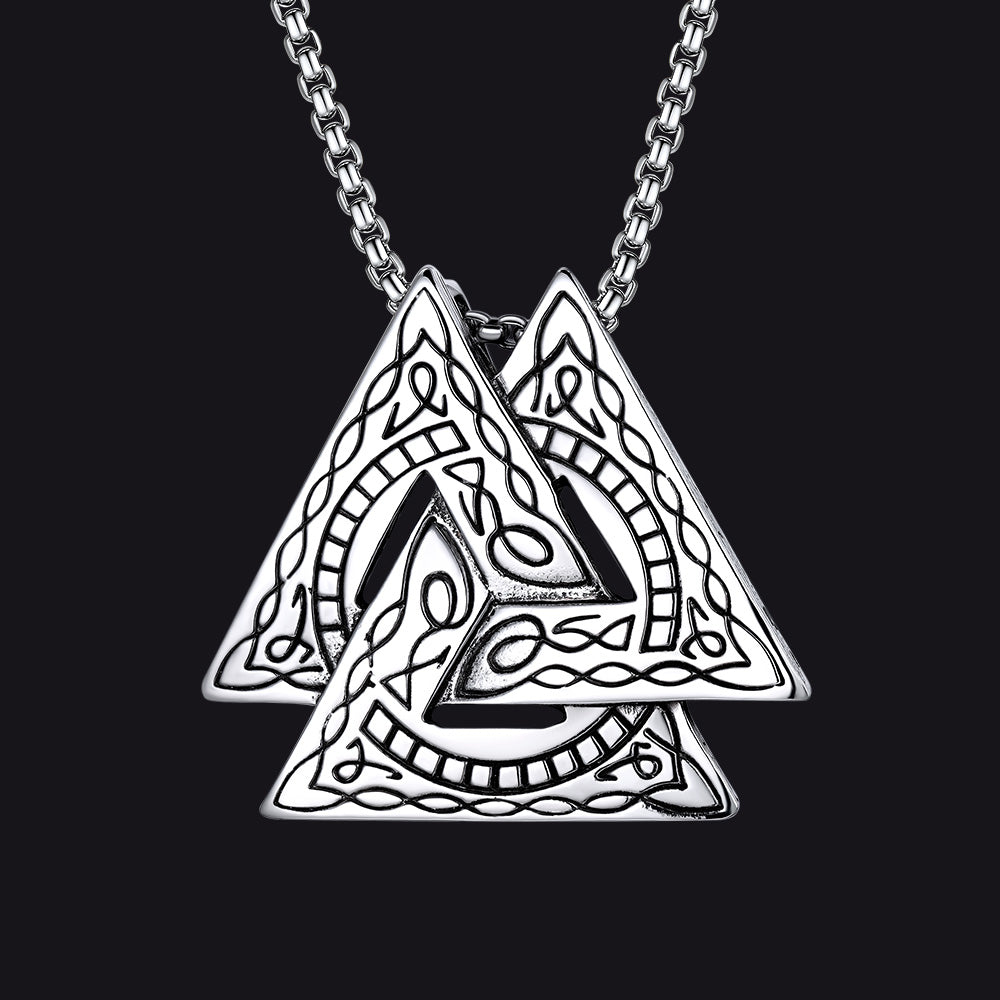 Viking Norse Odin Triangle Valknut Pendant Necklace for Men