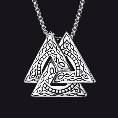Viking Norse Odin Triangle Valknut Pendant Necklace for Men