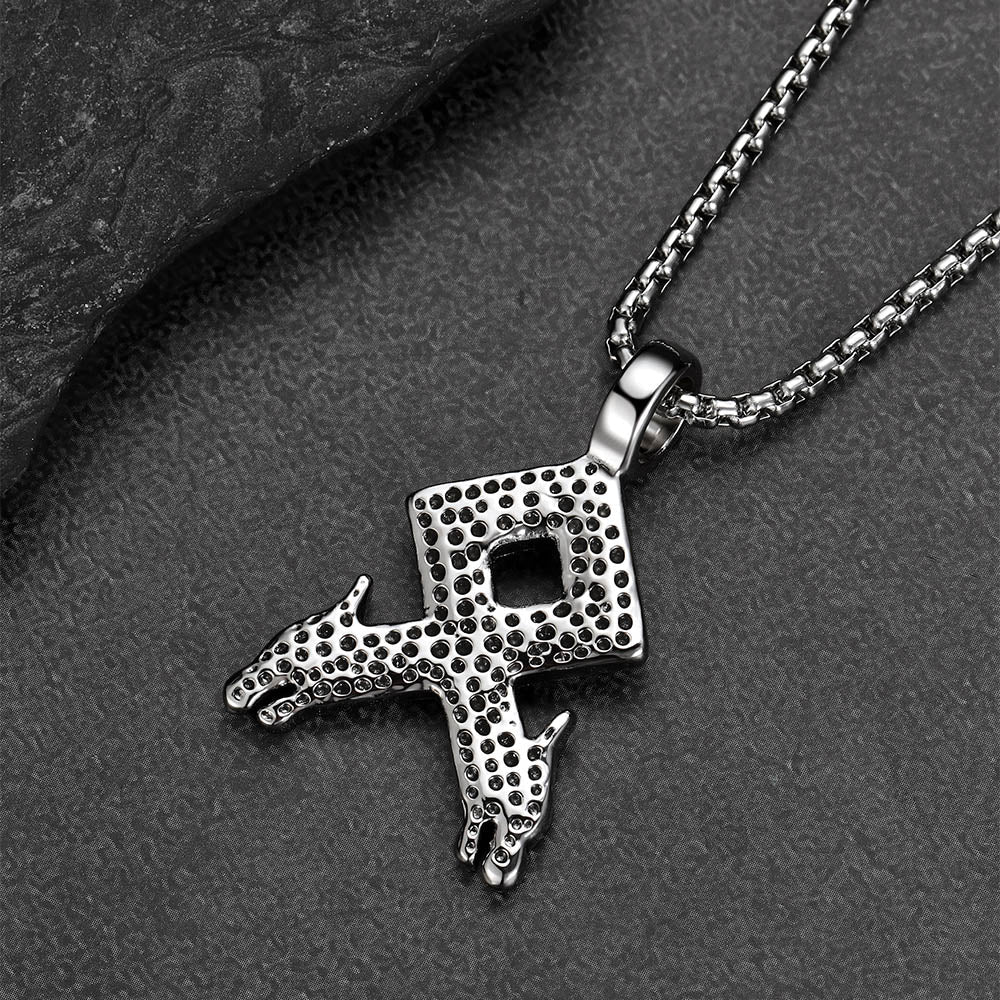 Viking Othala Rune Wolf Heads Pendant Necklace for Men