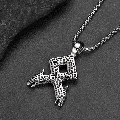 Viking Othala Rune Wolf Heads Pendant Necklace for Men
