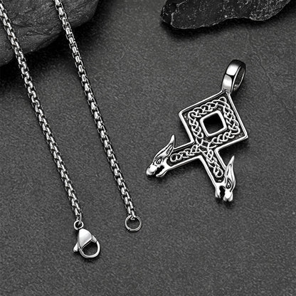 Viking Othala Rune Wolf Heads Pendant Necklace for Men