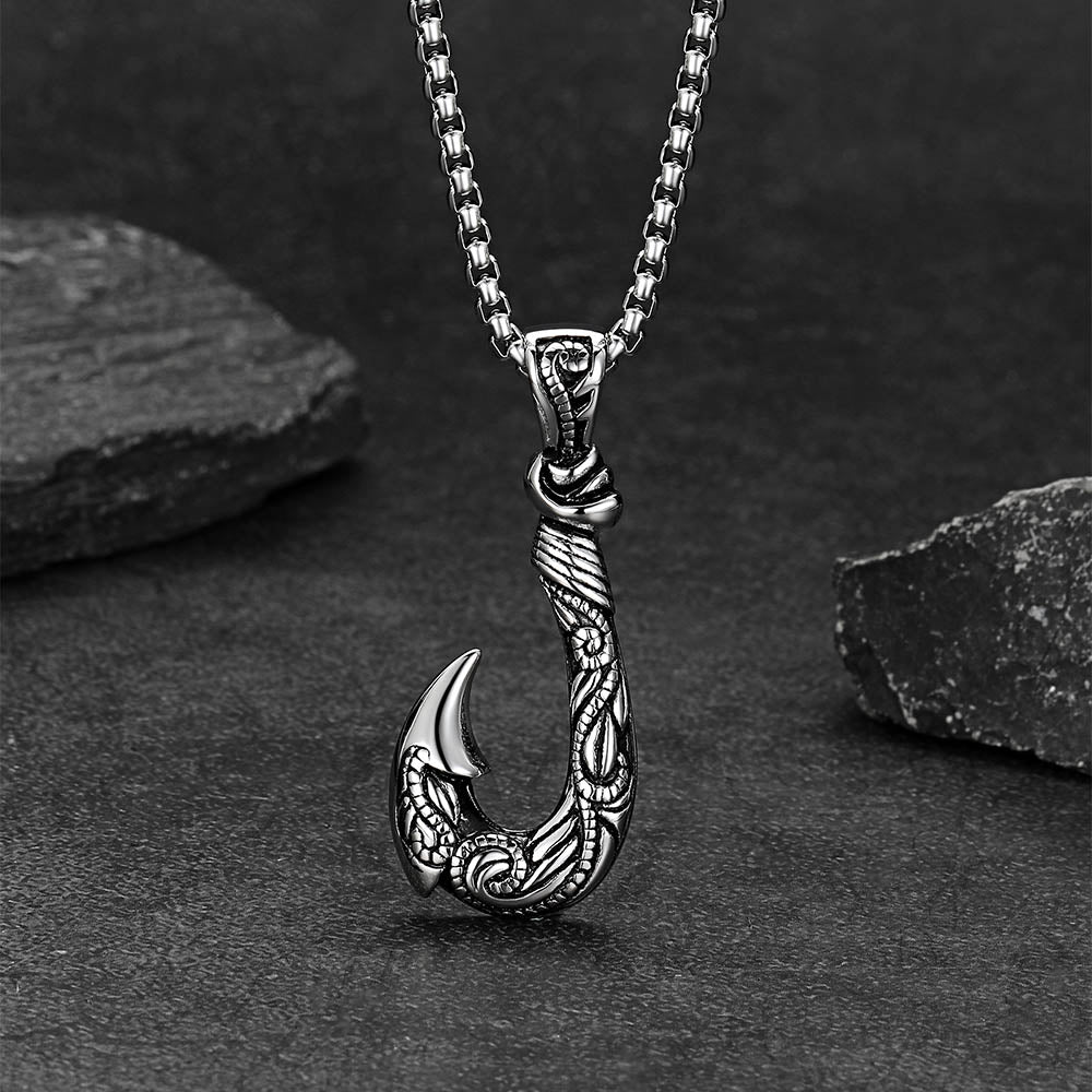 Viking Fish Hook Pendant Amulet Necklace for Men