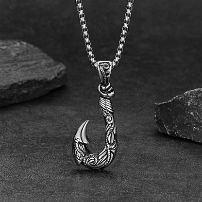 Viking Fish Hook Pendant Amulet Necklace for Men