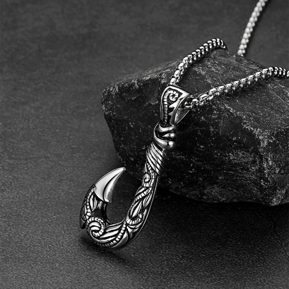 Viking Fish Hook Pendant Amulet Necklace for Men