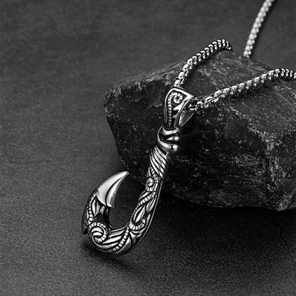 Viking Fish Hook Pendant Amulet Necklace for Men