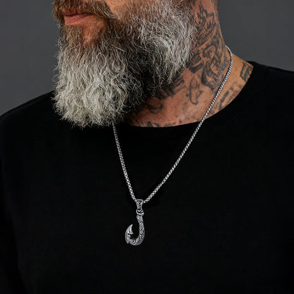 Viking Fish Hook Pendant Amulet Necklace for Men