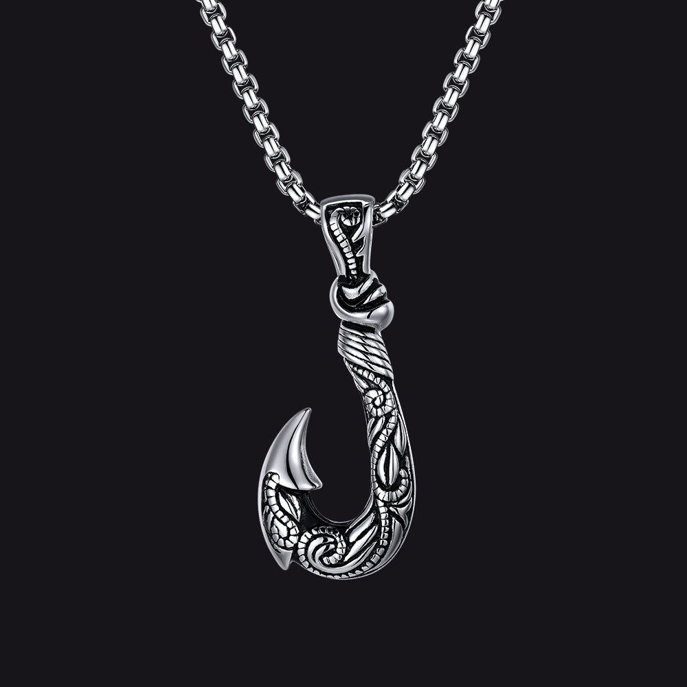 Viking Fish Hook Pendant Amulet Necklace for Men