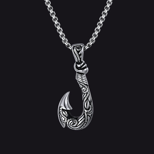 Viking Fish Hook Pendant Amulet Necklace for Men