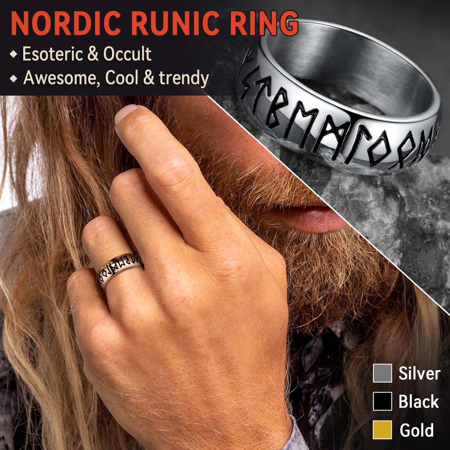 Norse Viking Runes Ring Stainless Steel Ring for Men