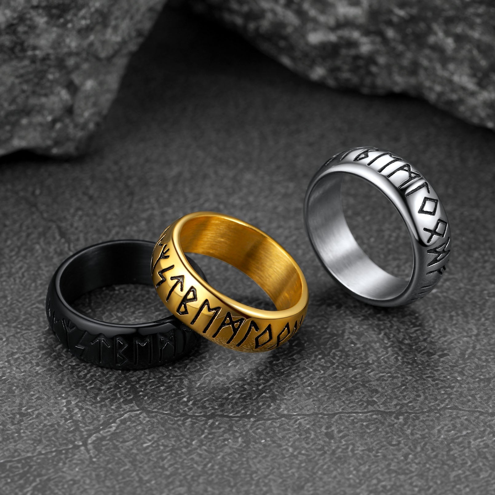 Norse Viking Runes Ring Stainless Steel Ring for Men