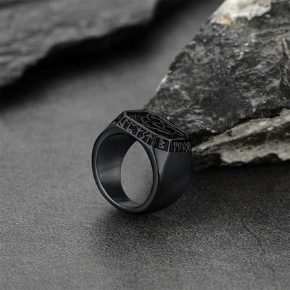 Celtic Knot Signet Ring with Viking Runes