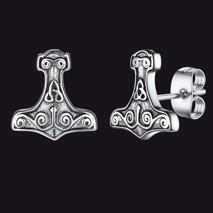 Viking Thor's Hammer Stud Earrings Amulet Jewelry for Men