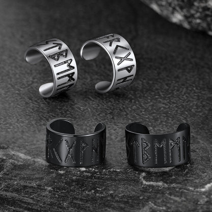 Norse Viking Runes Ear Cuff Earrings for Men in Sterling Silver