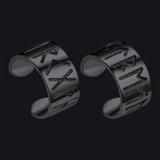 Norse Viking Runes Ear Cuff Earrings for Men in Sterling Silver