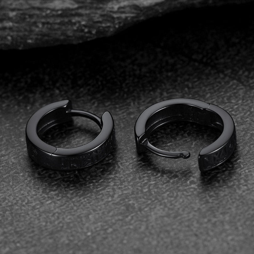 Norse Viking Runes Huggie Hoop Earrings in Sterling Silver