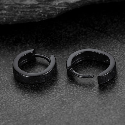 Norse Viking Runes Huggie Hoop Earrings in Sterling Silver