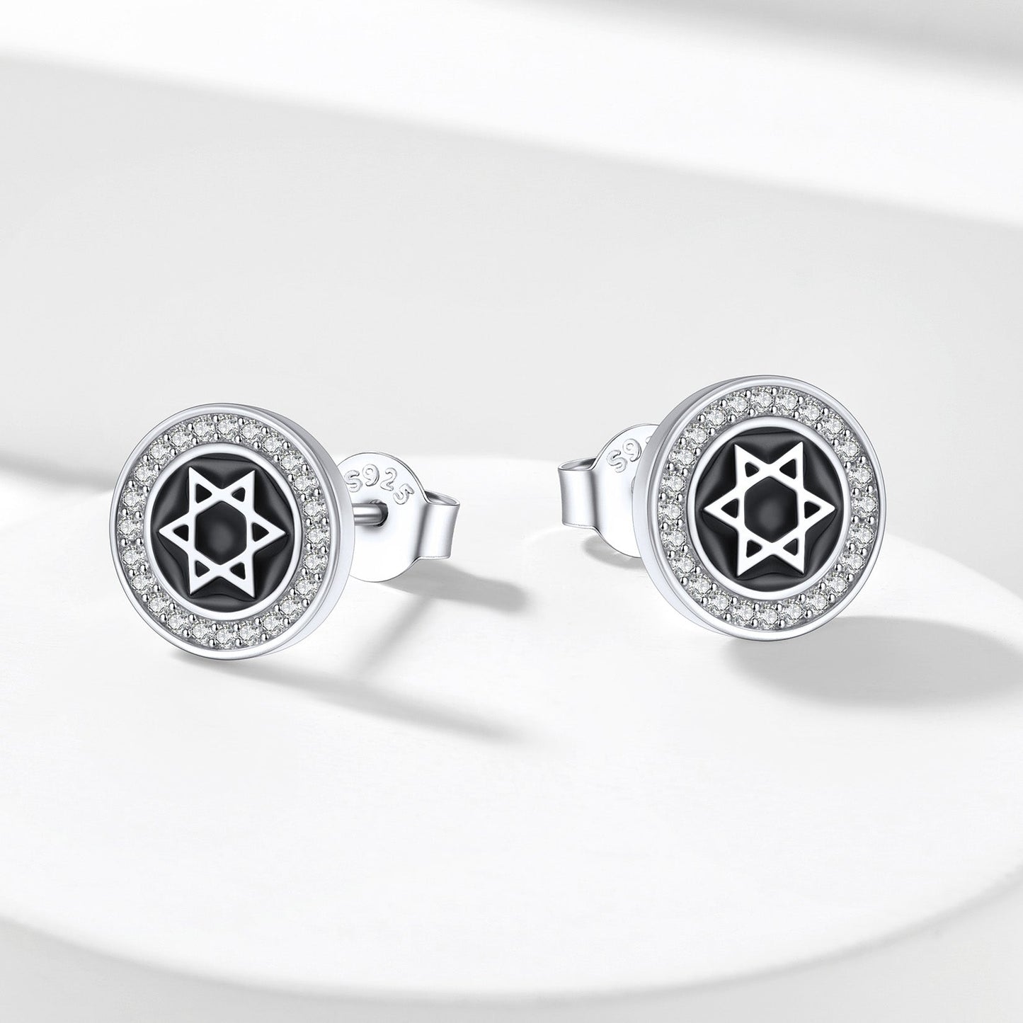 Silver Zircon Star Of David Stud Earrings for Men Women