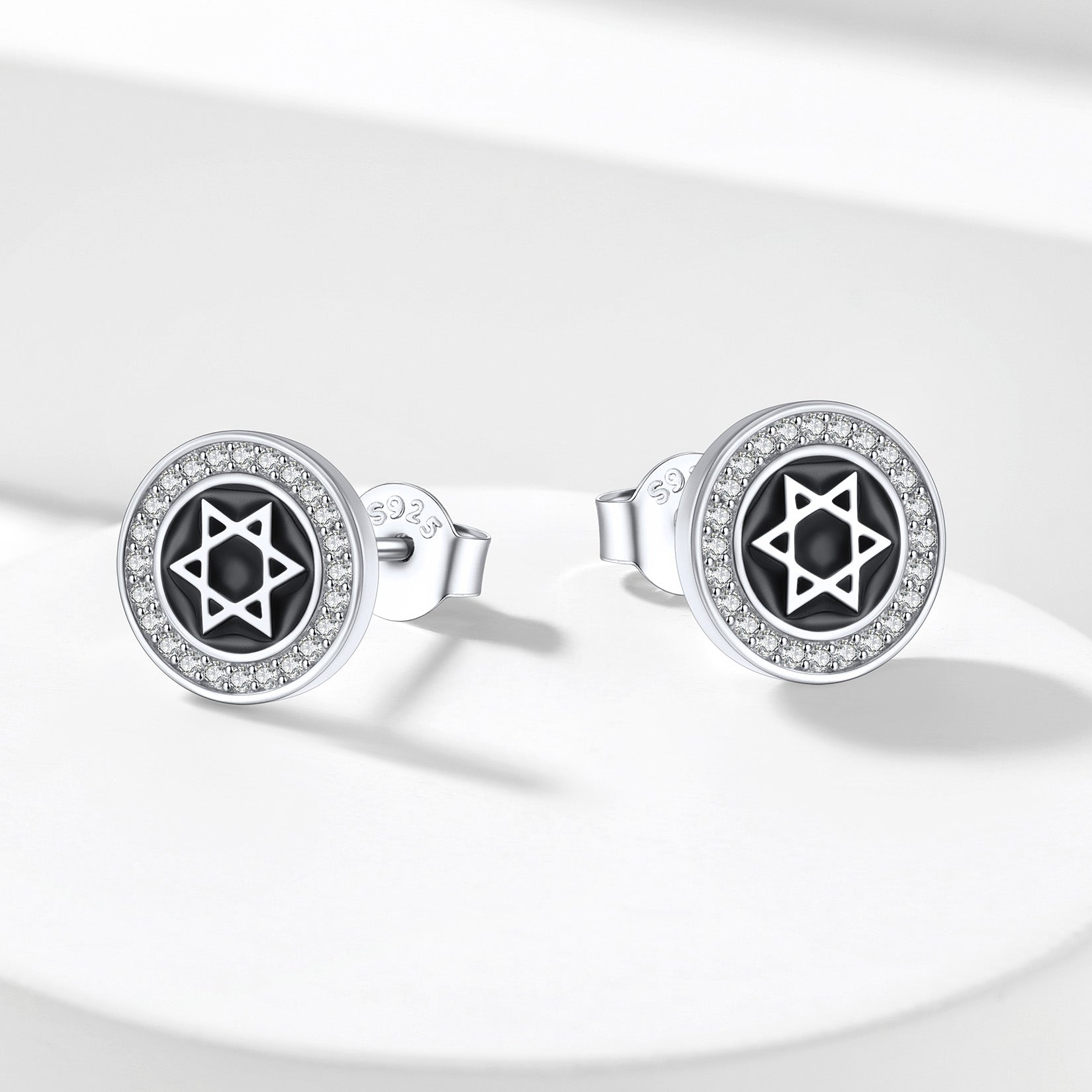 Silver Zircon Star Of David Stud Earrings for Men Women