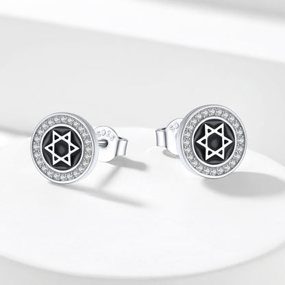 Silver Zircon Star Of David Stud Earrings for Men Women