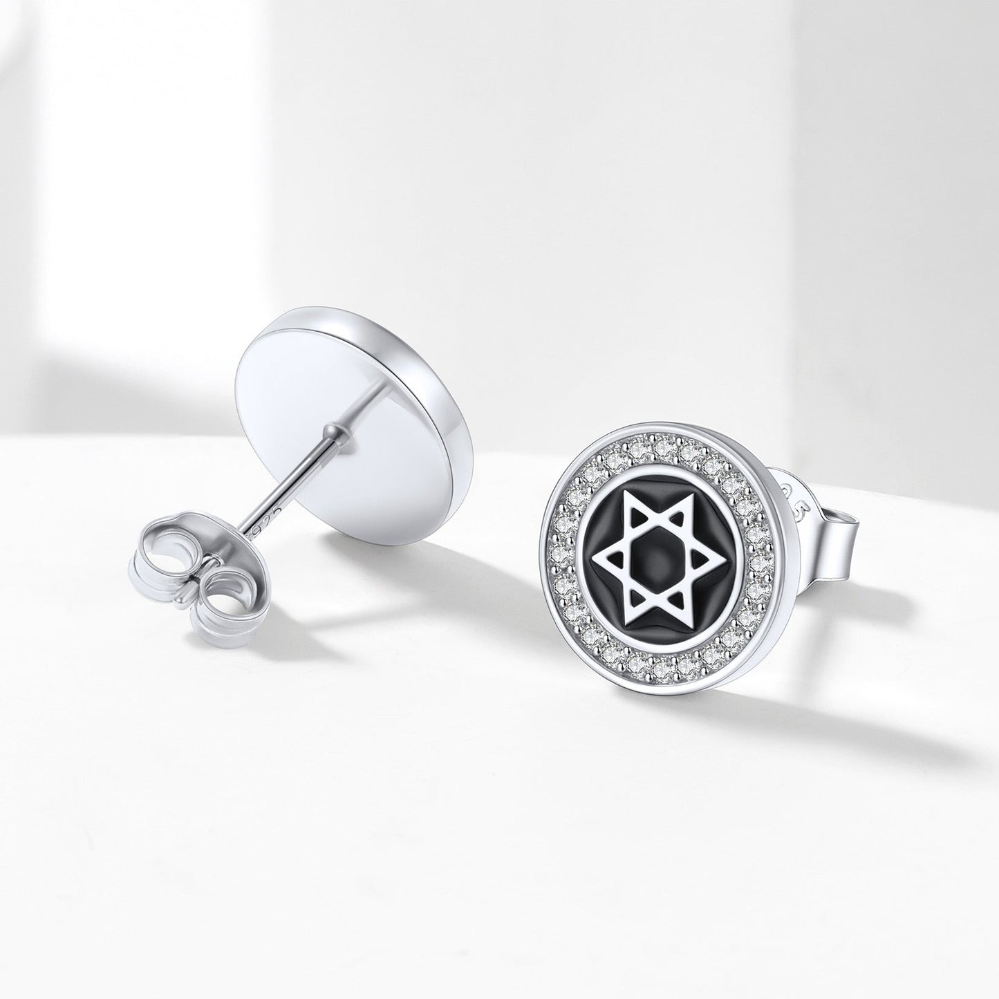 Silver Zircon Star Of David Stud Earrings for Men Women