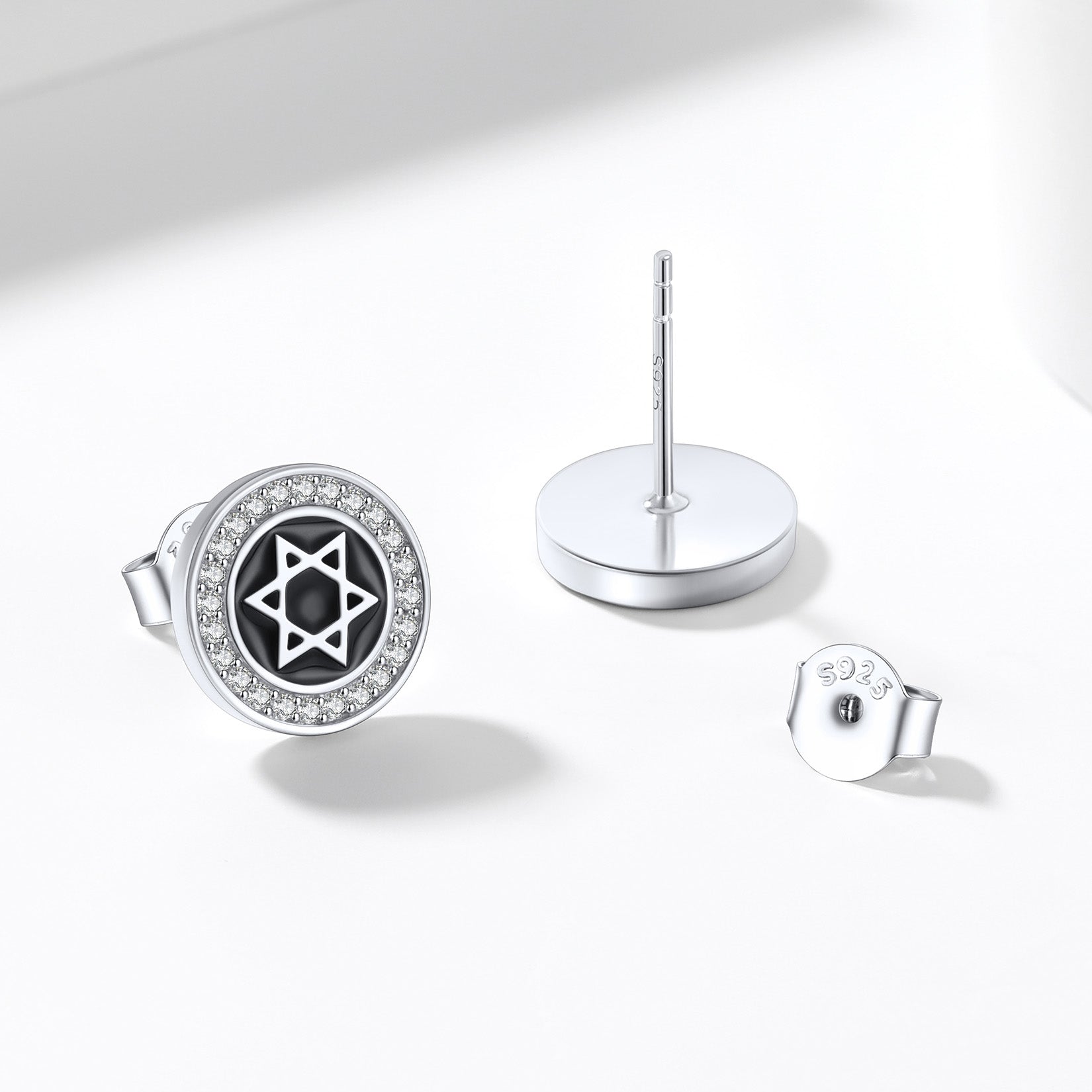 Silver Zircon Star Of David Stud Earrings for Men Women
