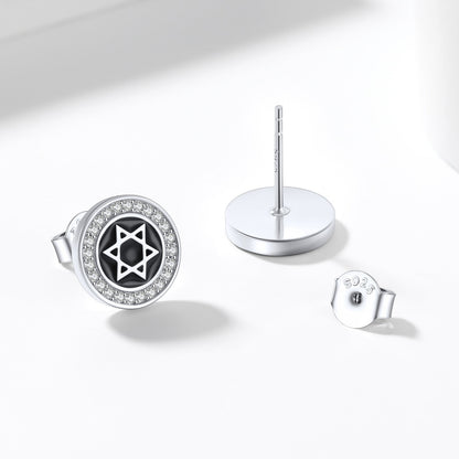 Silver Zircon Star Of David Stud Earrings for Men Women