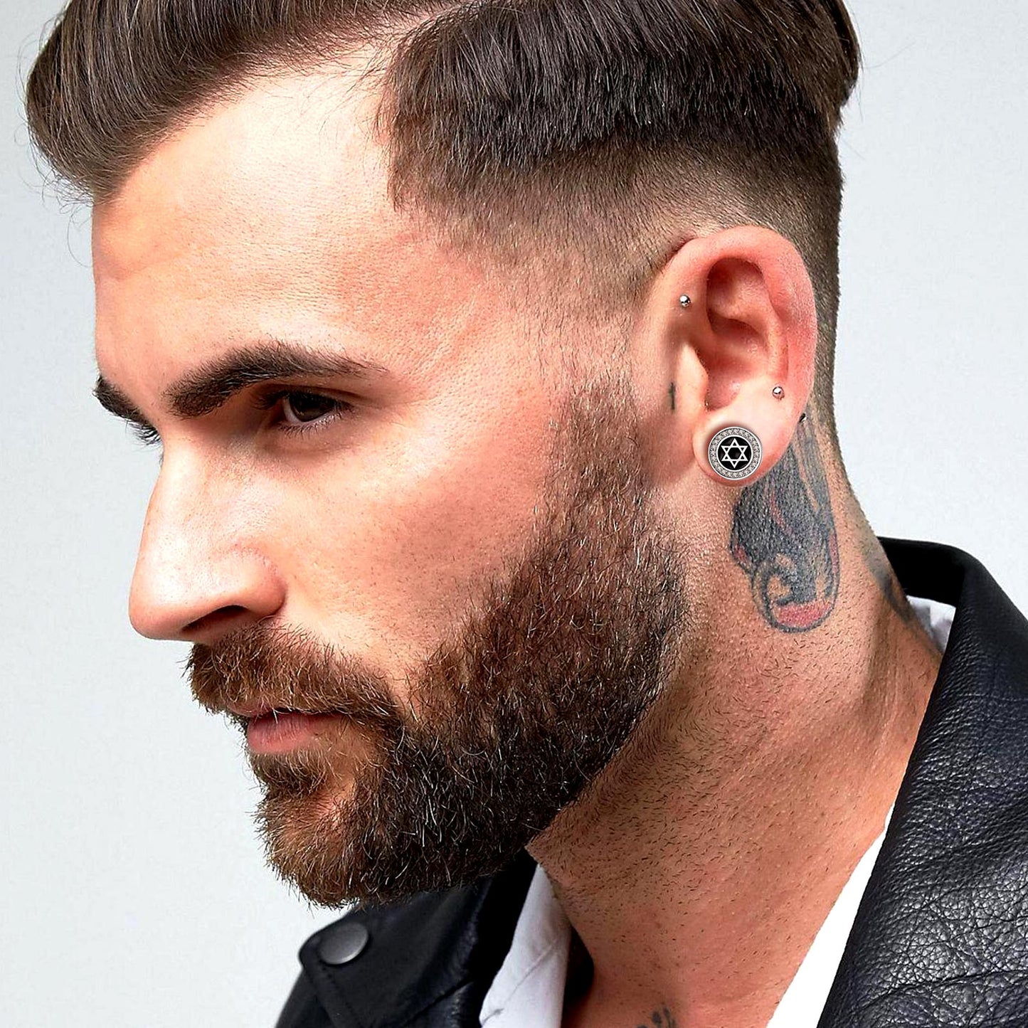 Silver Zircon Star Of David Stud Earrings for Men Women