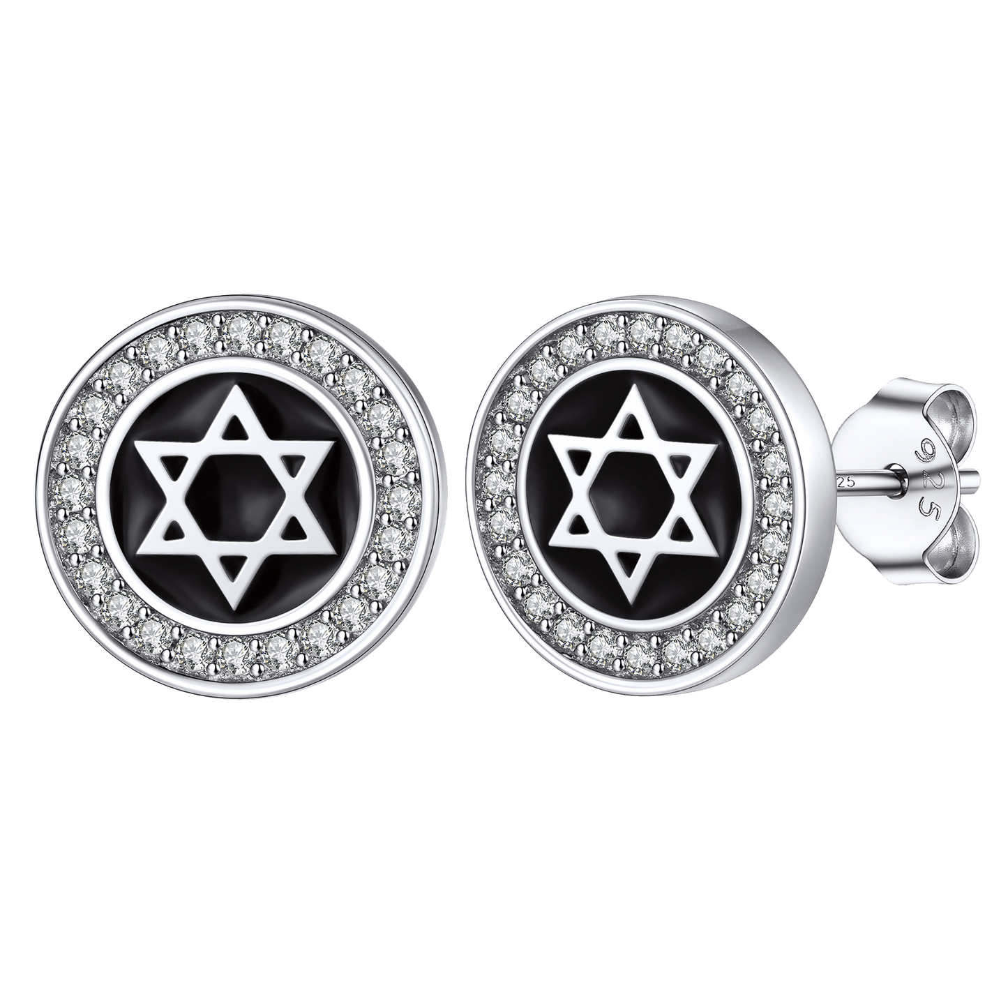 Silver Zircon Star Of David Stud Earrings for Men Women