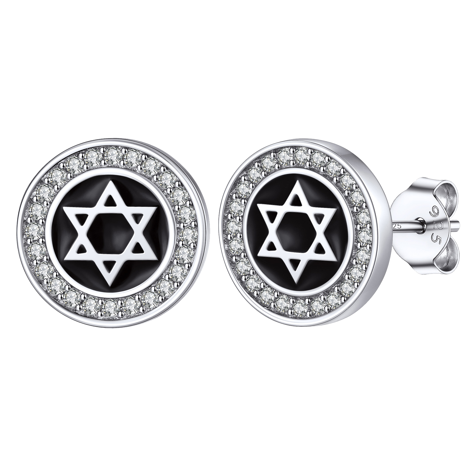 Silver Zircon Star Of David Stud Earrings for Men Women