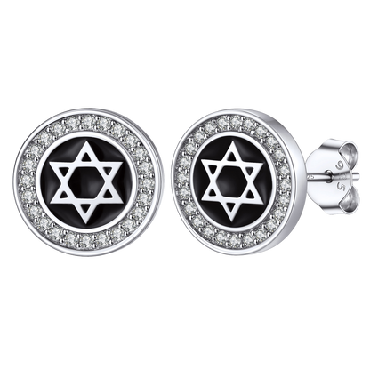 Silver Zircon Star Of David Stud Earrings for Men Women