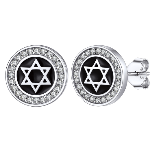 Silver Zircon Star Of David Stud Earrings for Men Women