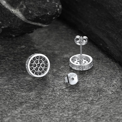 10mm Round Black Diamond Stud Earrings with Runes