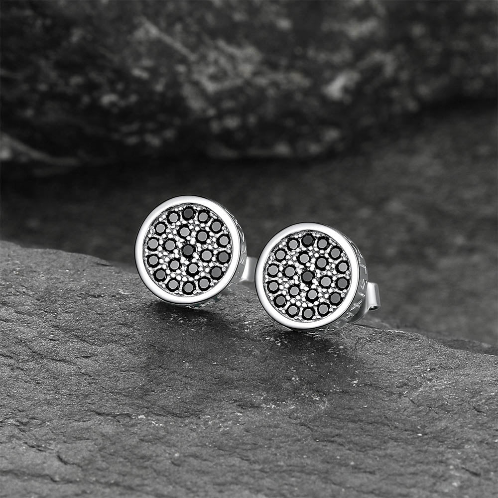 10mm Round Black Diamond Stud Earrings with Runes