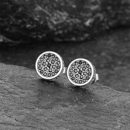 10mm Round Black Diamond Stud Earrings with Runes