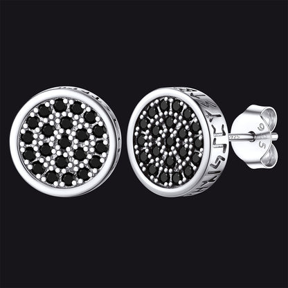 10mm Round Black Diamond Stud Earrings with Runes