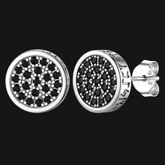 10mm Round Black Diamond Stud Earrings with Runes