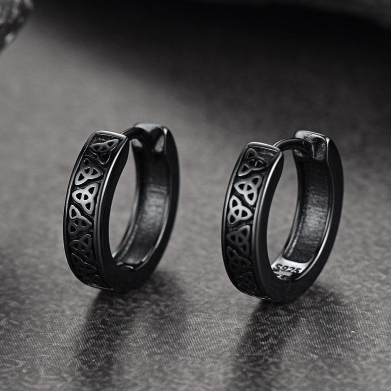 Sterling Silver Celtic Knot Huggie Hoop Earrings for Men