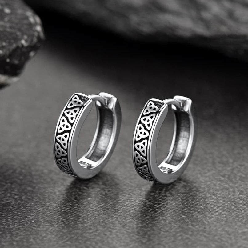 Sterling Silver Celtic Knot Huggie Hoop Earrings for Men