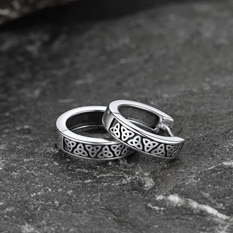 Sterling Silver Celtic Knot Huggie Hoop Earrings for Men