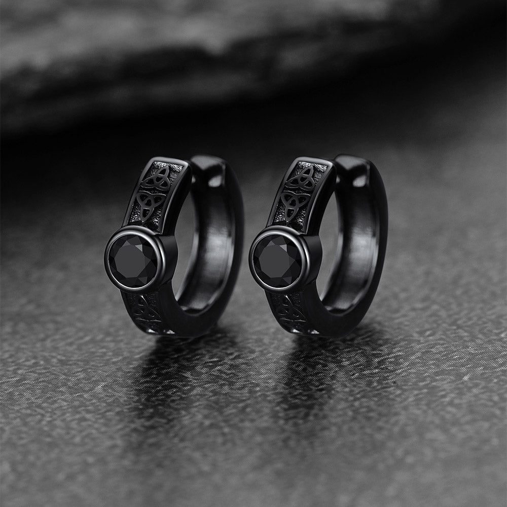 Black Onyx Celtic Knot Huggie Hoop Earrings for Men