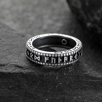 Sterling Silver Norse Runes Ring with Black Onyx