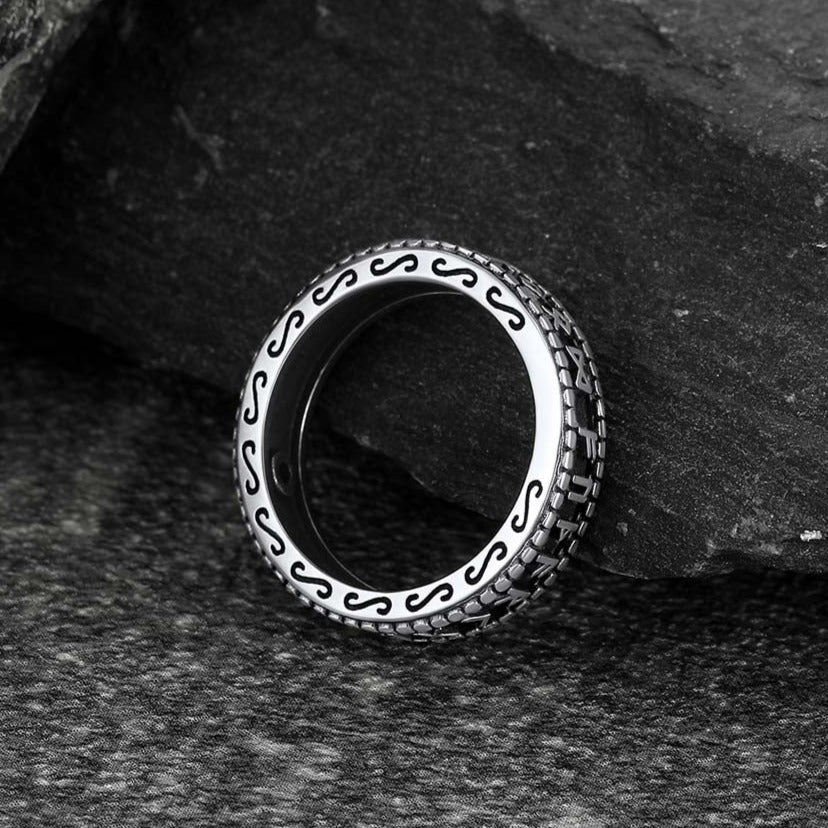 Sterling Silver Norse Runes Ring with Black Onyx