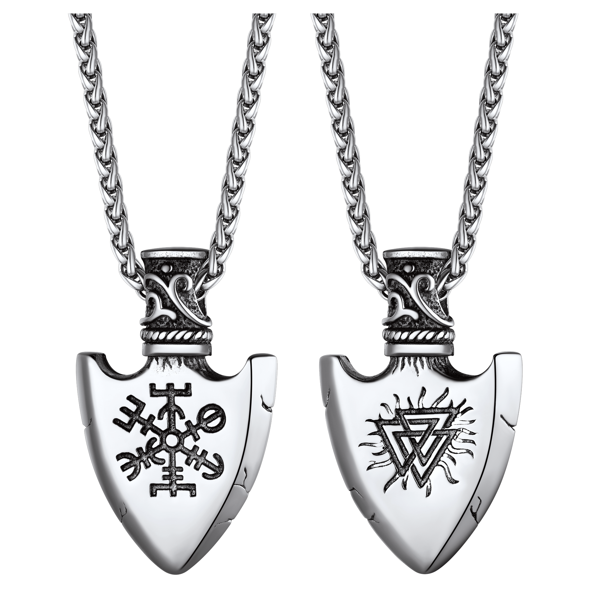 Viking Gungnir Pendant Necklace With Valknut & Compass for Men