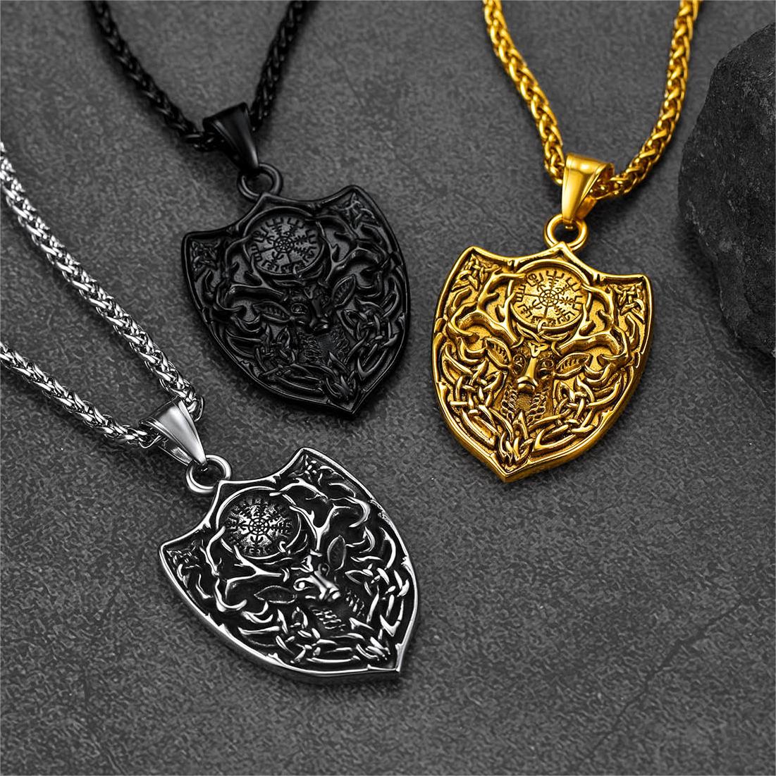 Norse Viking Compass Deer Necklace For Men