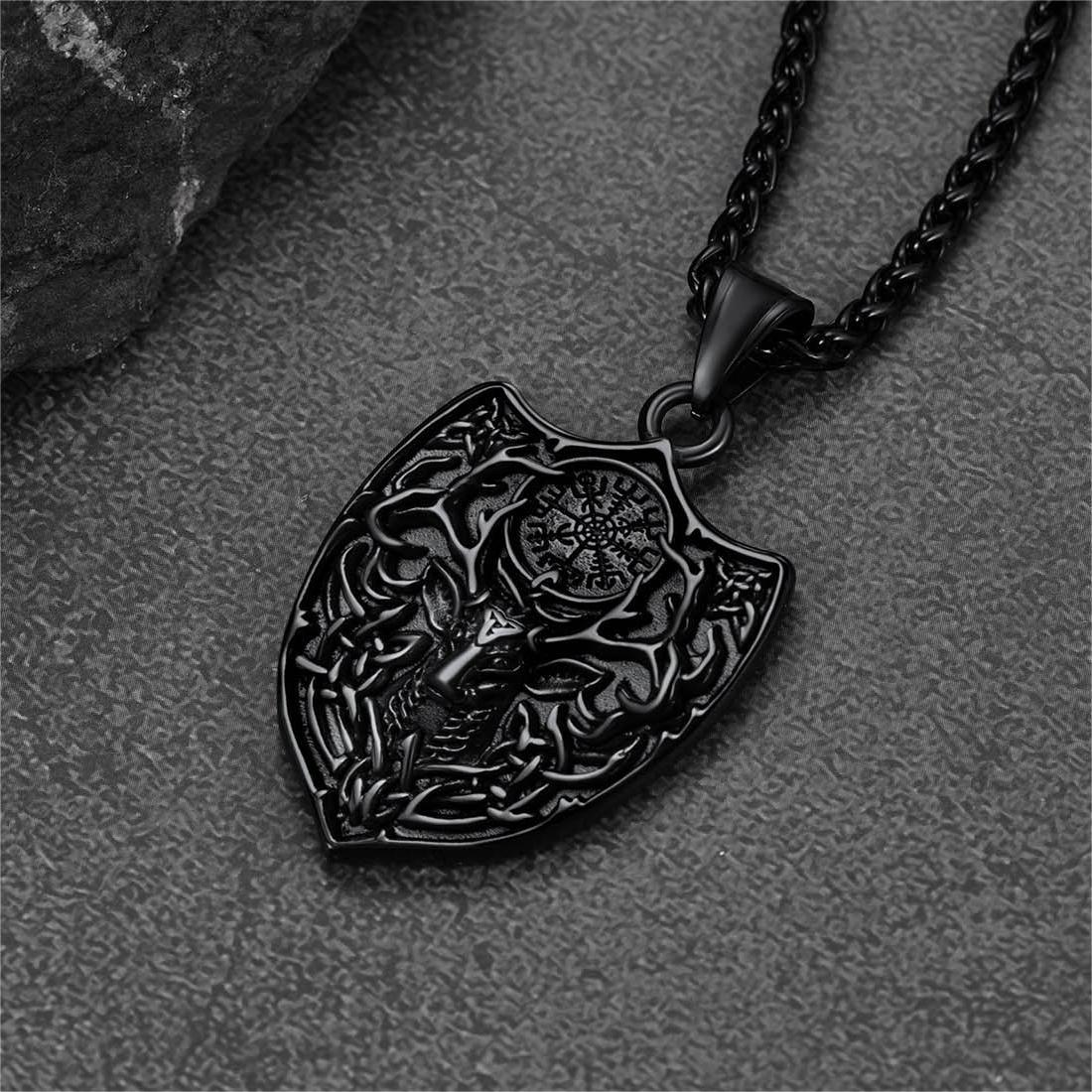 Norse Viking Compass Deer Necklace For Men